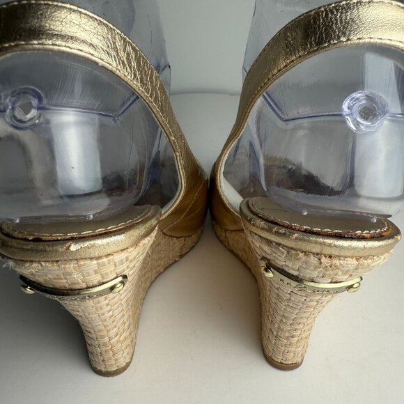 Lilly Pulitzer Wedge Kristin Slingback Gold Size 7.5 Wedding Guest - Picture 9 of 11